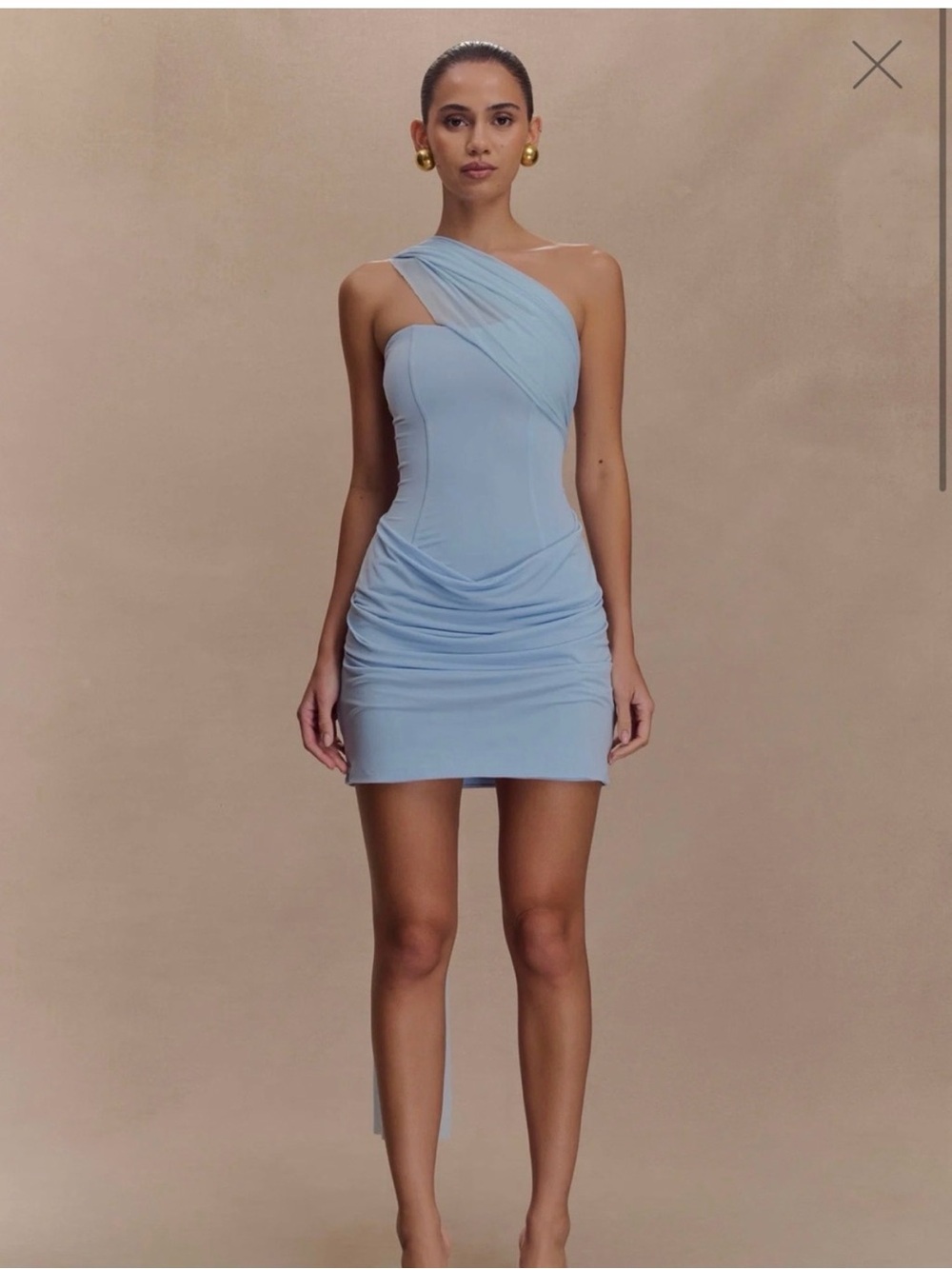 Meshki Mattea Slinky And Mesh Mini Dress With Scarf - Powder Blue